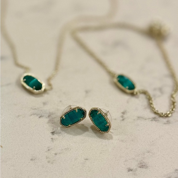 Kendra Scott Necklace, Bracelet and Earrings with Teal Stones, Golden Hardware - Picture 2 of 6